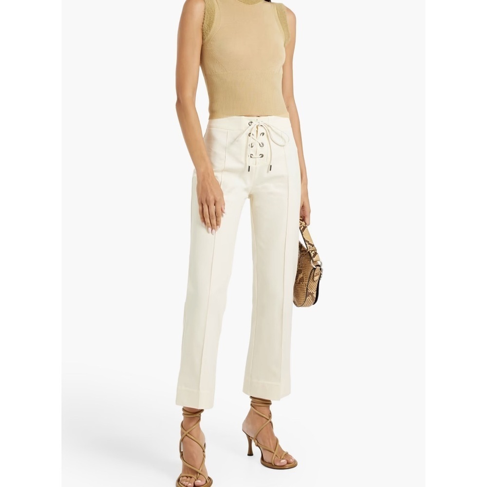 Lace-up cotton-blend crepe flared